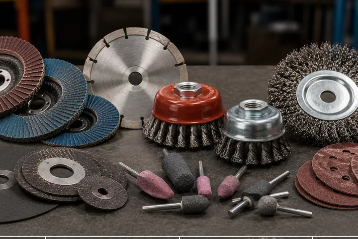 Cutting discs, flap discs, wire brushes, grinding stones and sanding discs