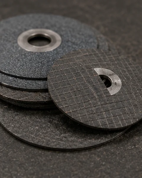 Close-up of stacked cutting and grinding discs