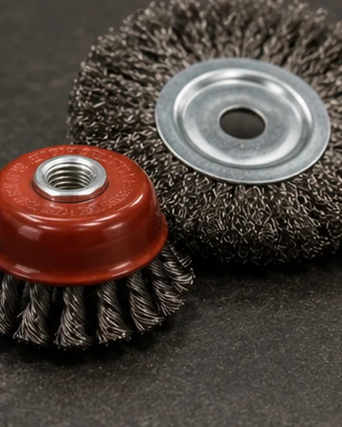 Close-up of cup and wheel wire brushes for surface preparation