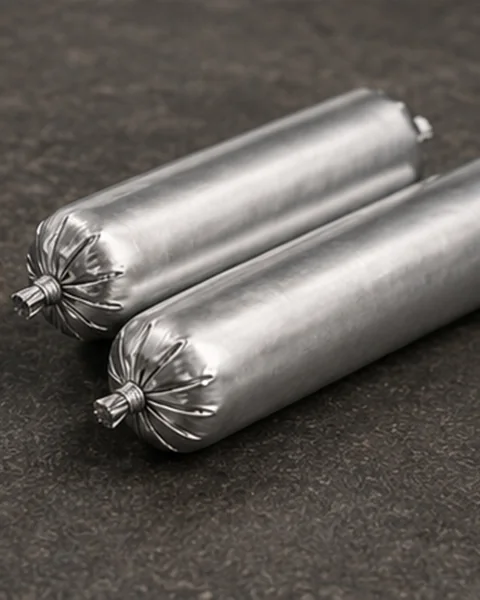 Close-up of foil sausage packs for industrial sealant application