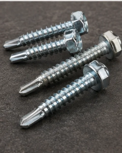 Close-up of short self-drilling Tek screws for metal fixing