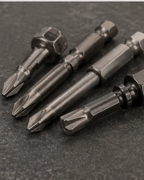 Close-up of screwdriver and driver-bit accessories for fastener installation