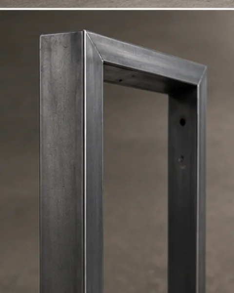 Close-up of a fabricated steel doorframe profile and corner