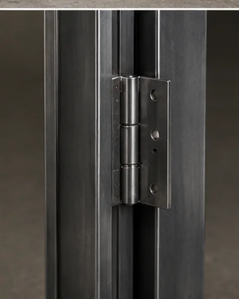 Close-up of a steel doorframe hinge mounting detail