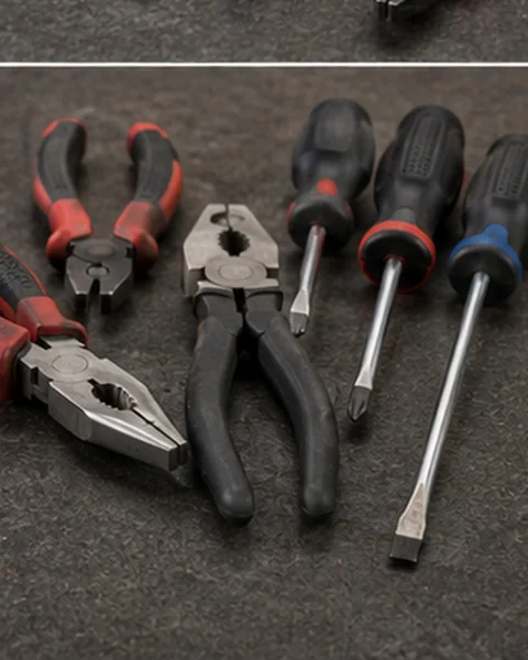 Close-up of workshop pliers and screwdrivers