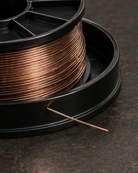 Close-up of copper-coloured MIG welding wire on a spool