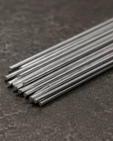 Close-up of bare metal welding filler rods